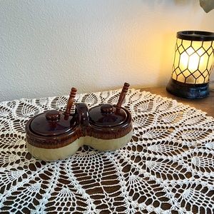 Vintage Glazed Ceramic Condiment Serving Set